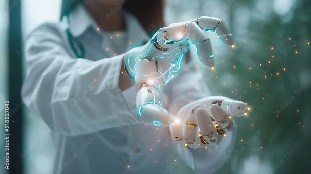 Aufkleber health care and medical ai technology services conceptmedical worker hold virtual medical revolution