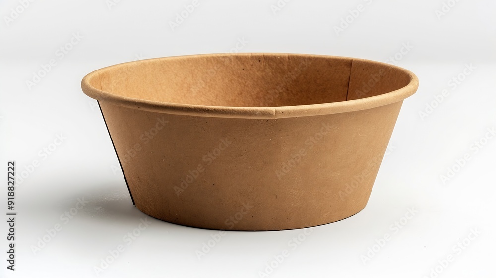 Poster Side view closeup of empty single brown paper bowl isolated on white background with clipping path : Generative AI