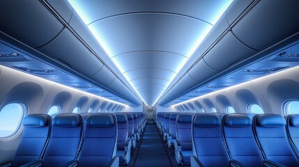 Fototapeta premium Passenger boarding through a dedicated lane with spacious seating and organized storage, space for text, [comfortable boarding experience], [convenient air travel], Copy space for text, No logo, No