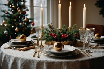 Christmas or new year table setting