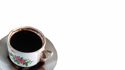 A glass of black coffee isolated on a white background, copy space area