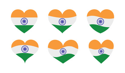 Fototapeta premium Collection of hearts with the Indian flag. Set of hearts with Indian flag. Set of indian flag heart design. Indian flag heart design tutorial. Vector illustration