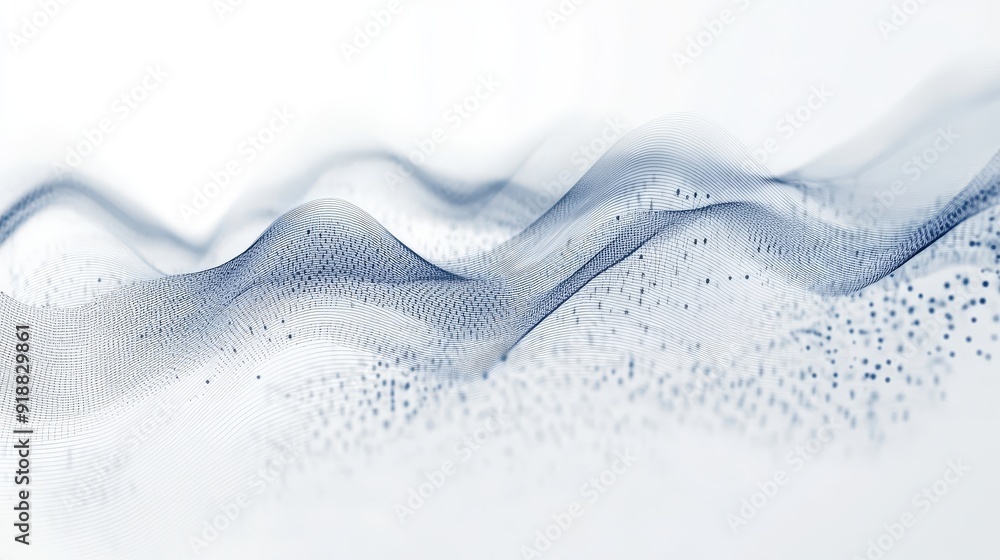 Poster a white background with financial charts and wave patterns.