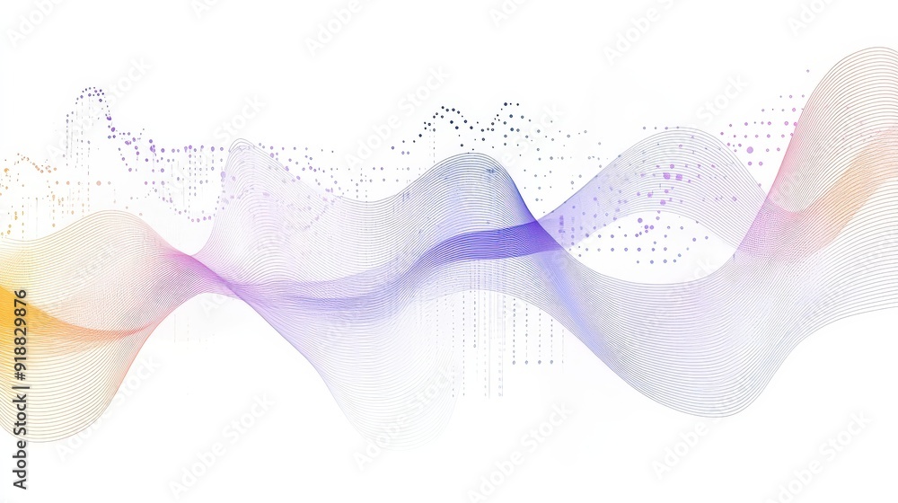 Poster a white background with financial charts and wave patterns.
