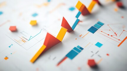 Fototapeta premium A white background with financial charts and geometric shapes.