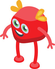 Happy cartoon monster with big green eyes and a big smile is standing