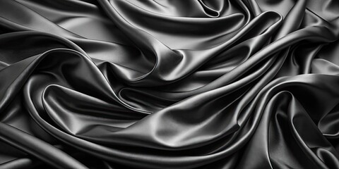 Obraz premium Luxurious black silk satin cloth with elegant drapery and wavy folds , luxury, background, fabric, texture, monochrome, silk, satin