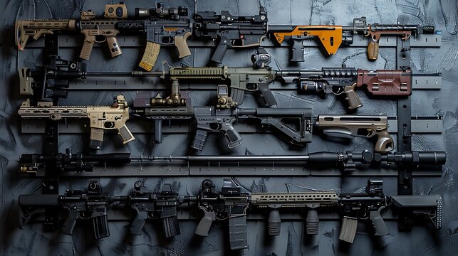 SMG gun wall rack with rifles