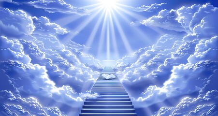 A stairway to heaven with clouds and a bright shining light. An inspirational and religious image.