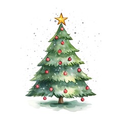 Fototapeta premium Christmas tree decorated with lights, blurred, pastel colour, watercolor background.