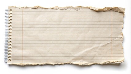 Fototapeta premium Ripped paper tear from notebook isolated on background, isolated, torn, sheet, cutout, blank, note, ripped, paper, tear