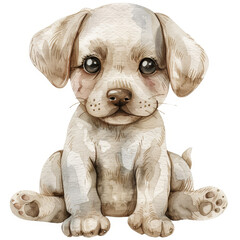 Watercolor Illustration of Adorable Puppy with Big Eyes and Soft Fur