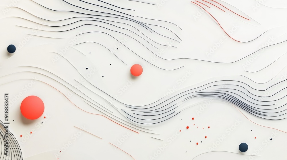 Poster a white background with abstract lines and geometric elements.