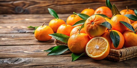 Fresh orange fruits on a rustic wooden table, citrus, healthy, vibrant, juicy, tropical, nutrition, vitamin C, diet