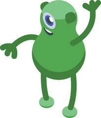 Smiling one eyed monster with arms and legs waving at somebody