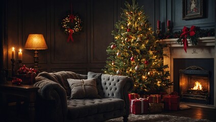 Christmas room vintage style interior