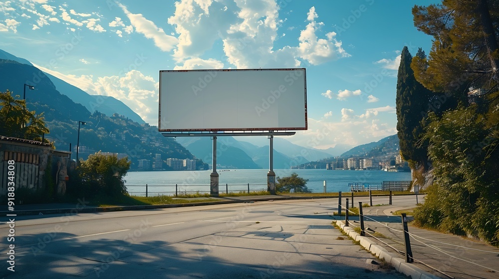 Poster blank billboard on the side of the road in lugano : generative ai