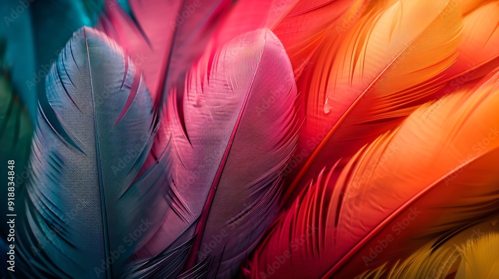 Poster colorful feather background copy space : generative ai