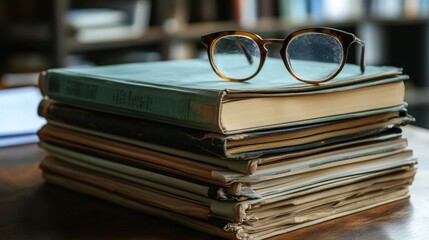 Stack of Books With Glasses on Top