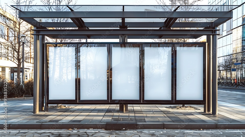 Poster bus shelter at busstop blank white lightbox empty billboard bus shelter ad glass and aluminum struct