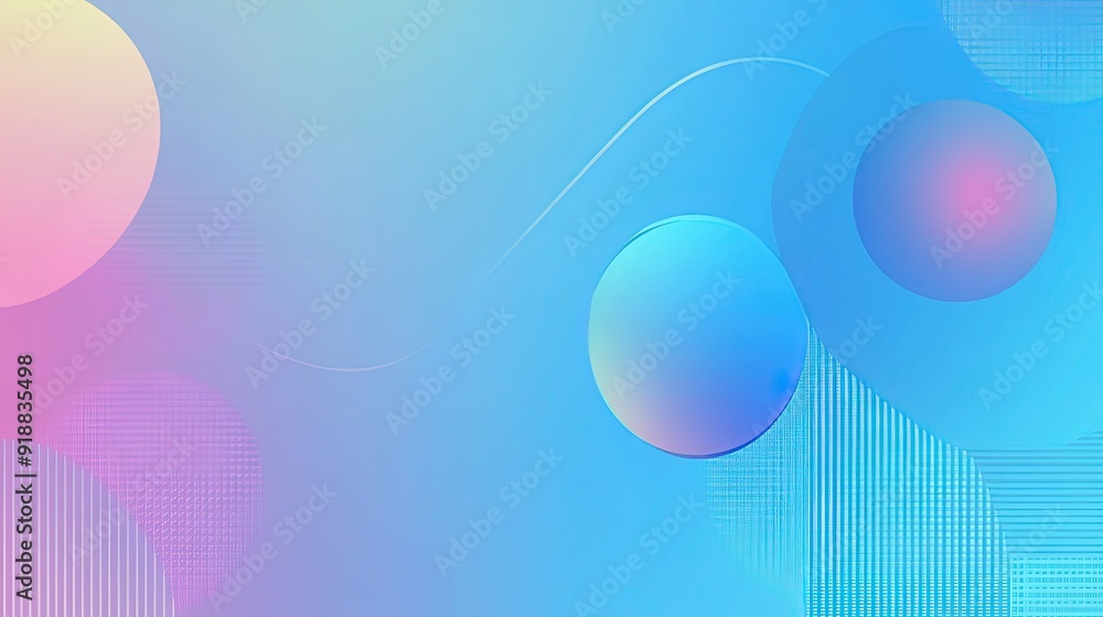 Poster a gradient blue background with abstract geometric shapes.