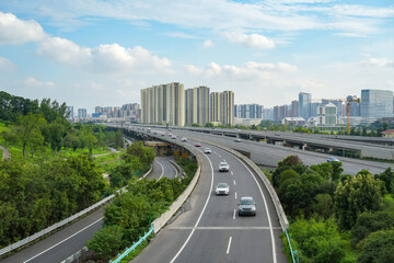 high angle view of road flyover in Chengdu