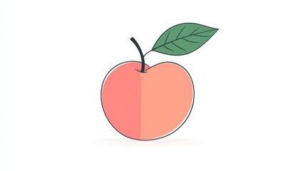 Fototapeta premium Abstract line art of a peach, drawn in a minimalist style, focusing on smooth curves and a simple outline, set on a white backdrop