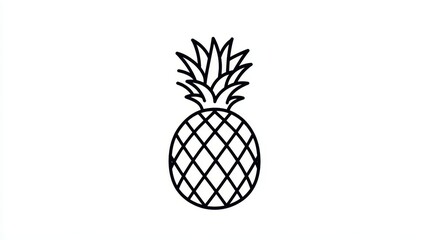 Line art pineapple in minimalist hand-drawn style, simple black lines on white background, focusing on geometric patterns of the fruit's exterior