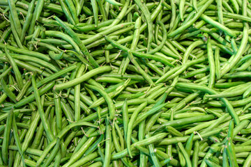 close up on green bean pod as food background