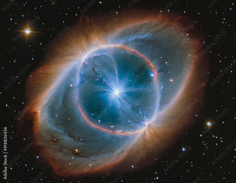 Wall mural southern ring nebula rotating against star field in outer space, astronomy image scene