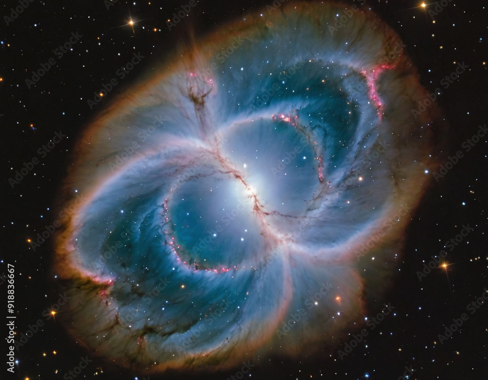 Wall mural southern ring nebula rotating against star field in outer space, astronomy image scene