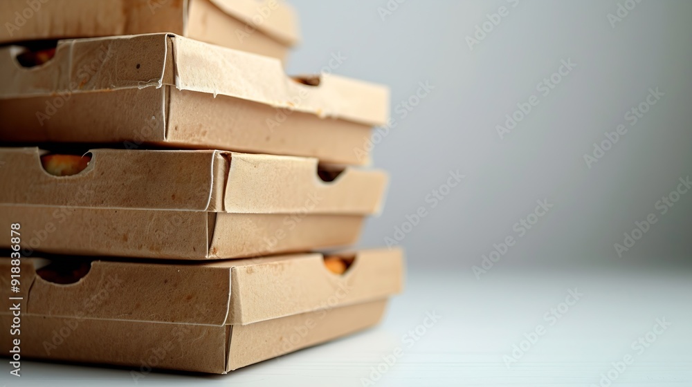 Aufkleber stack of fast food boxes on white background : generative ai