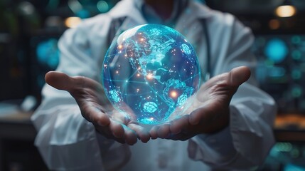 Fototapeta premium Health care and medical AI technology services conceptMedical worker hold virtual medical revolution and advance of technology Artificial Intelligence and technology for future Health : Generative AI