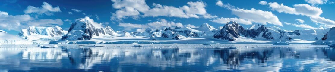 Snowy Mountain Range Reflecting in a Calm Antarctic Water