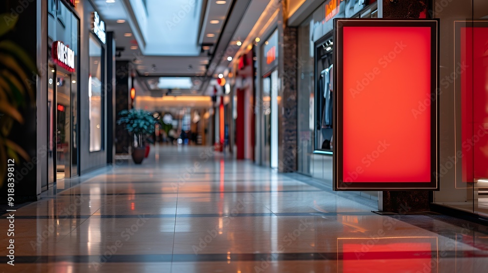 Aufkleber red blank sign inside shopping mall mock up advertise display frame setting over the clothes line in