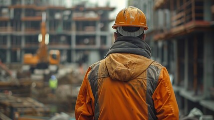 Man checking work process on construction site working : Generative AI