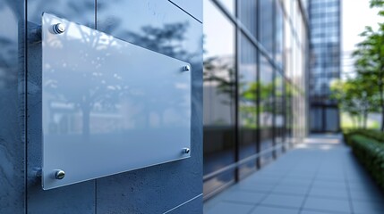 Transparent glass sign plate on wall mockup Template of a blank business signboard Transparent Rectangular signboard mock up : Generative AI