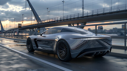 modern grey car on road 