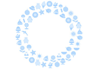 青色夏アイコンの円形フレームイラスト