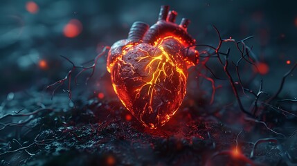 Heart pulse concept, Life glowing inside human heart.