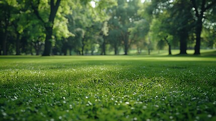 Obraz premium Green square lawn and forest natural landscape in city park : Generative AI