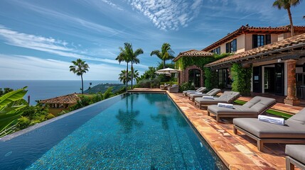 Fototapeta premium Exquisite luxury villa featuring opulent amenities breathtaking views and unparalleled elegance for a truly indulgent retreat : Generative AI