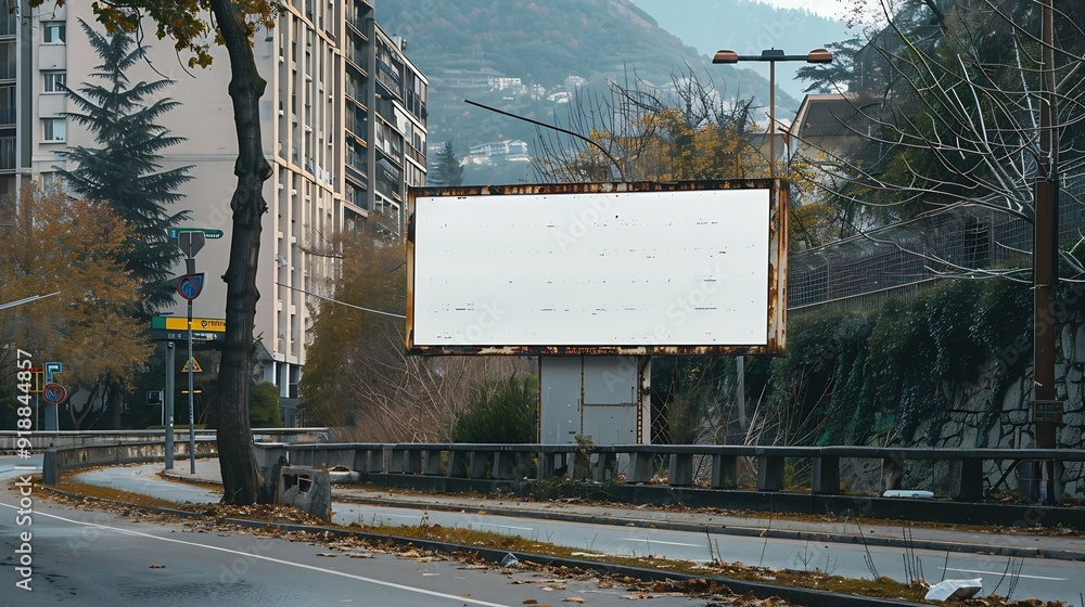 Poster blank billboard on the side of the road in lugano : generative ai