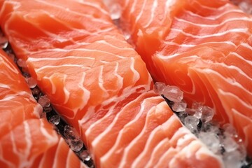 Freshly caught salmon displayed on ice