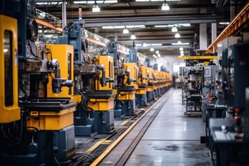 Fototapeta premium A line of industrial machinery in a manufacturing plant