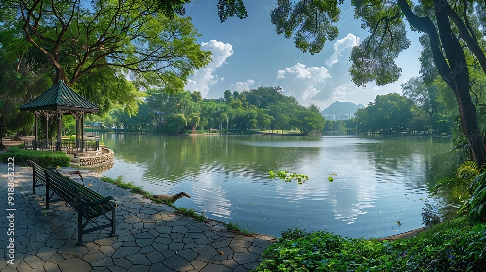 Aufkleber Panorama public park with clipping path : Generative AI