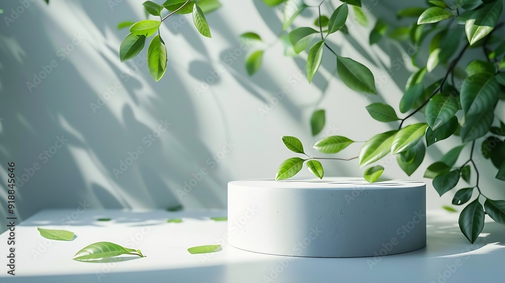 Aufkleber creative concept of minimalism with leaf and plaster podium blank space on white podiums for present