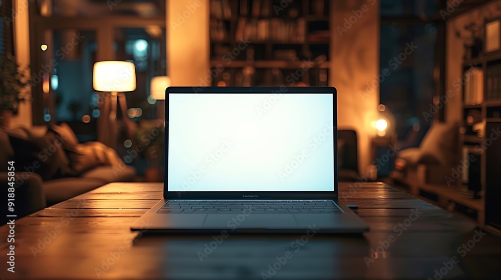 Fototapete laptop computer blank screen on table : Generative AI