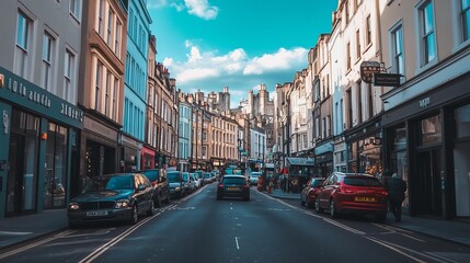 Obraz premium A view of a street in the city center of Bristol, UK, showcases the vibrant urban life and architectural charm of this historic city.