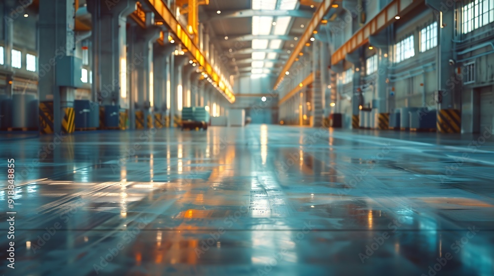 Poster clean and empty industrial hall in detail for supporting poles : generative ai